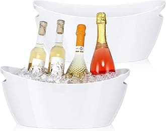 Ice Bucket 2 PCS,Acrylic Ice Buckets for Parties, Mimosa Bar Supplies Beverage Tub and Scoops for Champagne Beer Sparkling Wine Cocktails（5.5L）Extra Large Model (Clear) (white)