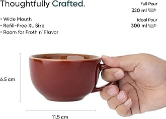 Shay Large Ceramic Coffee Cup Saucer Set, Burgundy, 320ml | Cappuccino Cup | Glossy Finish | Premium Porcelain | Microwave Safe (XL Cup Saucer - Burgundy)