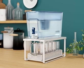Water Dispenser Stand for Countertop-Metal Black Water Filter Stand 14.5"x7.7"x6.9",with Drawers Suitable,Compatible with Brita Water Pitcher and Zerowater Pitcher (White)