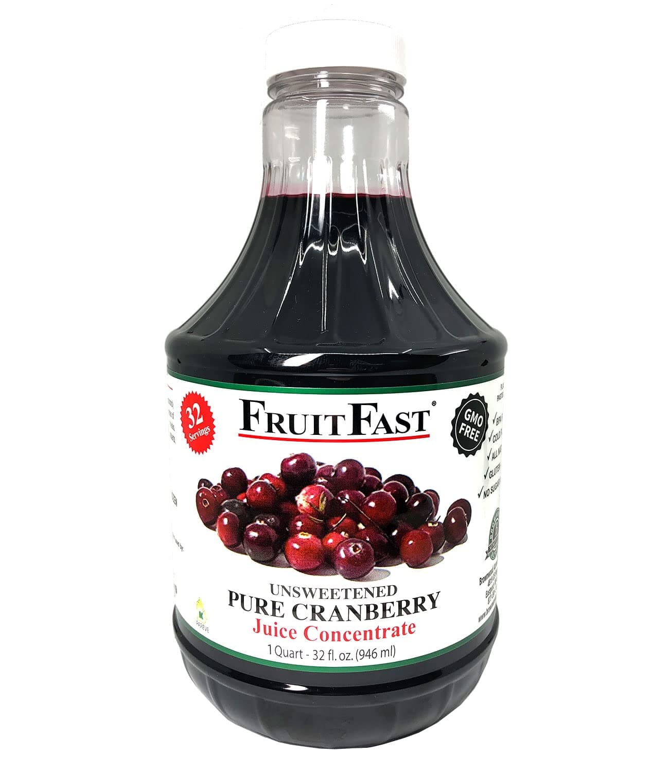 FruitFast Cranberry Juice Concentrate - (32 FL OZ) Unsweetened, 50 Brix Pure Concentrated Extract - 100% Cranberry, No Additives or Fillers