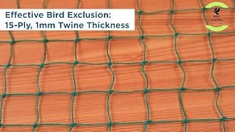 Bird Control Black Nylon Knotted Anti-Bird Net UV Stabilized Multi Filament with Tying Ropes Attached, Cable Ties & Cup Hooks for Easy Installation - Black - 7ft x 7ft