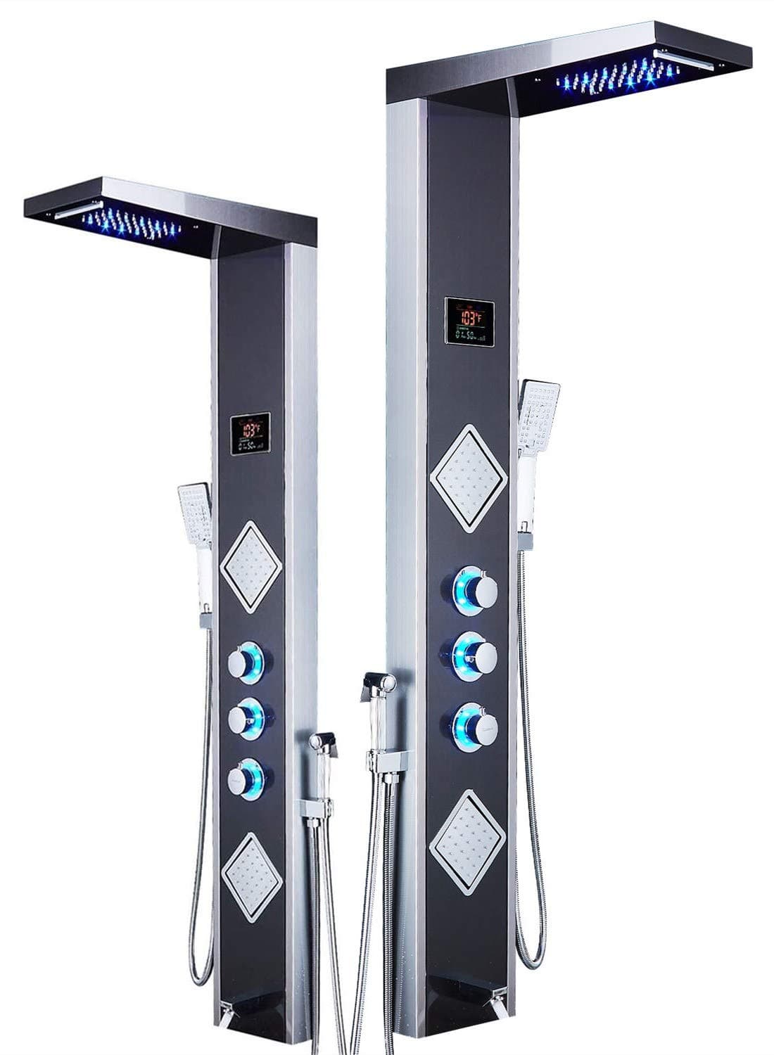 ELLO&ALLOLED Shower Panel Tower System,Rainfall Waterfall Shower Head Bathroom Rain Massage System with Body Jets Brushed Nickel and Black