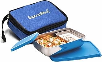 Signora Ware Compact Small Stainless Steel Lunch Box | Two Compartment Tiffin | Airtight Lid | Leak Proof | Useful for School,Picnics & Outdoor | Best for Office & School Use (150Ml + 550Ml | Blue)
