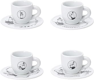 Cup & Saucer Uncle Bialetti White Coffee Espresso Cup Set of 4 Y0TZ033
