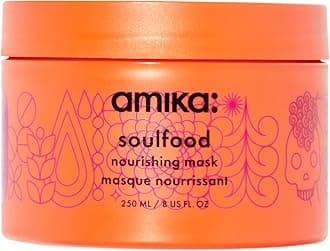 amika soulfood nourishing hair mask - hydrating hair care for dry, damaged strands - lightweight deep conditioner enriched with jojoba seed oil + seabuckthorn - restores softness + shine (250 ml)