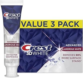 3D White Advanced Glamorous White Teeth Whitening Toothpaste, 3.3 oz, Pack of 3