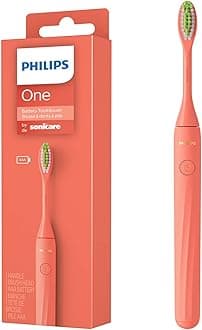 Philips One Electric Toothbrush by Sonicare HY1100/51 - Micro Vibrations, Soft bristles That Gently Polish and whiten teeths, 3 Month Battery Life, 2 Minute Timer and Quadpacer Red