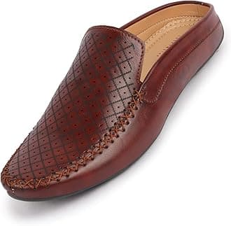 FAUSTO Mens Perforated Stylish Driving Moccasins | Half Shoes for Office & Outings | Driving Loafers | Casual and Formal Mules | Soft Cushioned Insole