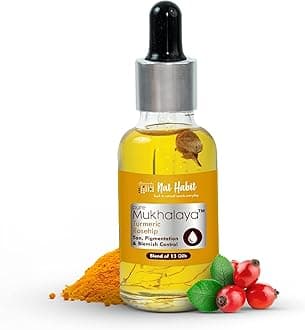 Nat Habit Turmeric Rosehip Mukhalaya Face Oil For Tan, Pigmentation & Blemish Control, with Blend of 13 Cold Pressed Oils, For Natural Face Care, No Mineral Oil or Chemical (15ml)