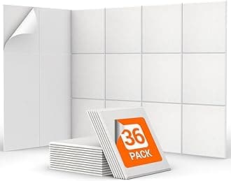 36 Pack Sound Proofing Panels Self-adhesive, TONOR 30x30x0,9cm Square Acoustic Absorbing Panels for Wall, High Density Insulation Soundproofing Panels for Recording Studio, Game Room, Offices, White