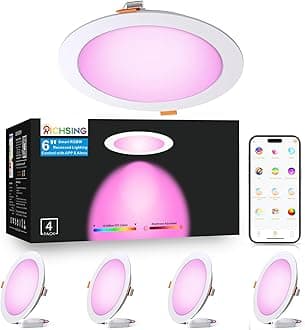 Smart Recessed Lighting 6 Inch Control with APP & Alexa, 16W 5000K High Brightness Color Changing RGBW Smart Canless LED Recessed Lights Dimmable Downlight with Junction Box -4Pack