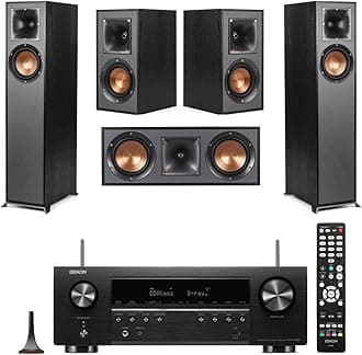 Klipsch Reference 5.0 Home Theater System with 2X R-610F Floorstanding Speaker, R-52C Center Channel Speaker, 2X R-41M Bookshelf Speaker and AVR-S670H 75W 5.2-Channel 8K Network AV Receiver, Black