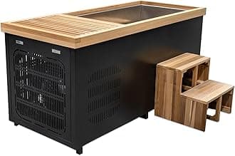 Smartmak Cold Plunge Tub with 1HP Chiller,500L Red Cedar Ice Bathtub,Cooling and Heating, WiFi丨Filter丨Ozone/UV, Stainless Steel Base, with Lid, Wood Seat(37-107℉) (Rectangular-1)