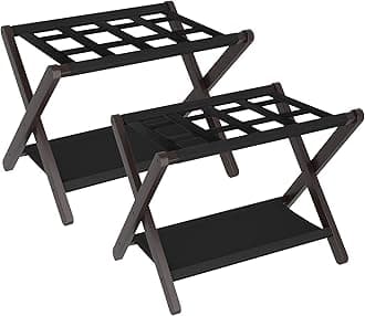 Heybly Luggage Rack, Pack of 2, Folding Suitcase Stand with Storage Shelf, Heavy-Duty Luggage Holder for Guest Room Bedroom Hotel, Holds up to 165 lb, Black, HLR010Z2