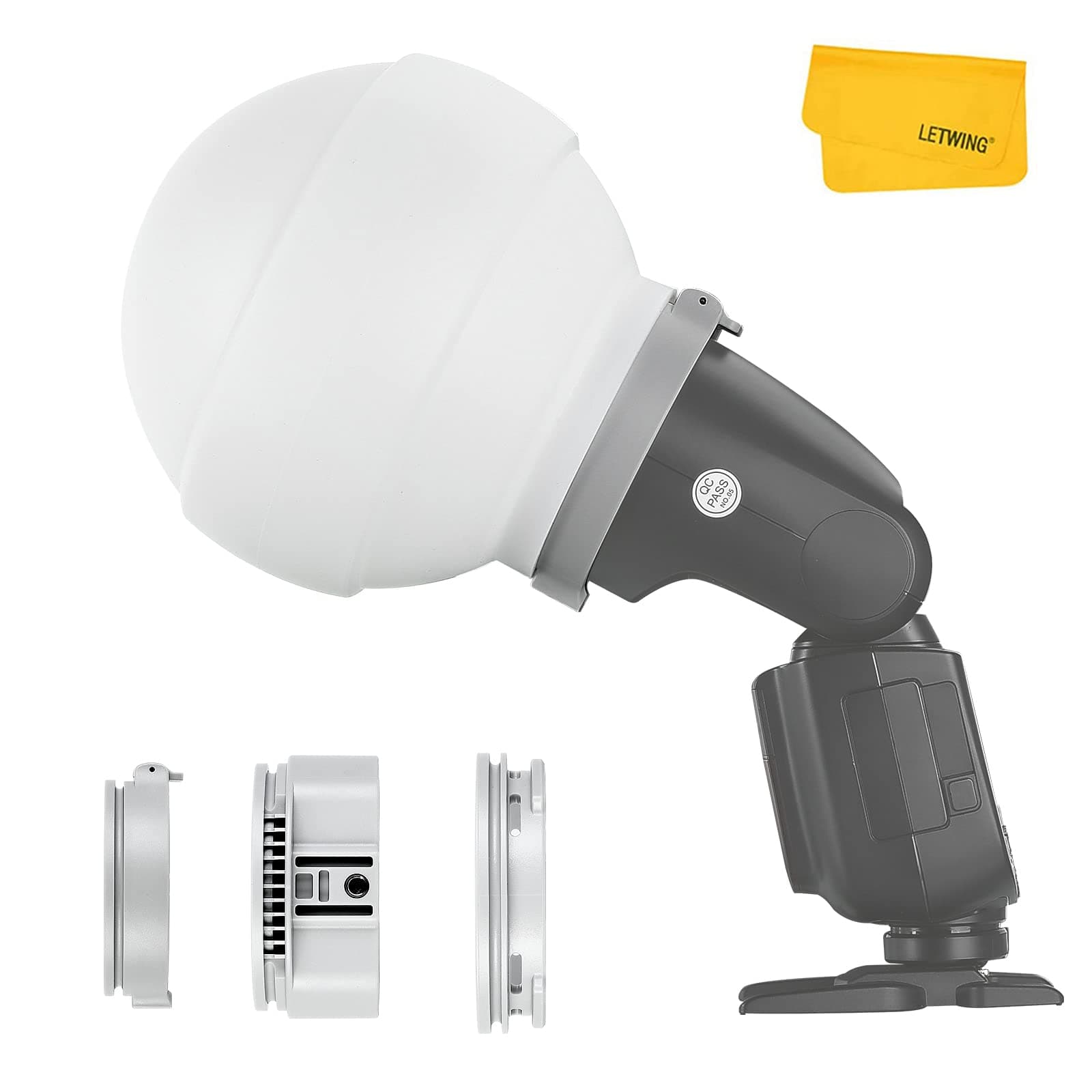 Godox ML-CD15 Diffusion Dome with 3 adapters, Flash Light Diffuser, Compatible for Godox V1 Series ML30 ML60 ML60BI AD200 AD200PRO AD300PRO AD400PRO V1S V1C V1N V1F V1O V860III-S TT685S TT660S