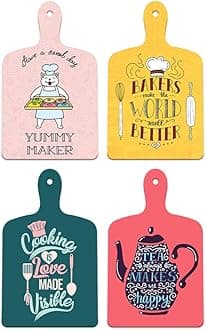 Artvibes Bakers Make The World Smell Better Printed MDF Wooden Wall Art For Bakery | Kitchen | Restaurant | Quotes Decor | Kitchen Quotes Wall Hanging | Wall Illustrations | Gift (WH_5602NV), Set of 4