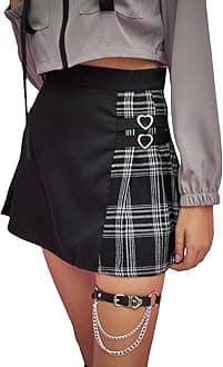 Women's Casual Plaid High Waist Pleated A-Line Uniform Mini Skirt