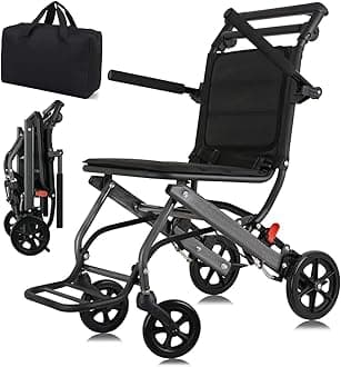 Super Lightweight Transport Wheelchair for Travel,Hand Brakes,User-Friendly,Folding Portable Wheelchair for Adults and Seniors Up to 220lbs,Wheelchairs Folding Lightweight Transit Wheelchairs
