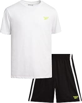 Reebok Boys Athletic Shorts Set - 2 Piece Summer Clothes Outfit with Graphic Tee and Boys Basketball Shorts for Active Kids
