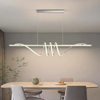 Modern Pendant Light Kitchen Island 57in Dimmable Hanging Lamp 3000k-6000K Adjustable Warm/Nautral/White with Remote Control, Dining Room Light Fixture Chrome Silver