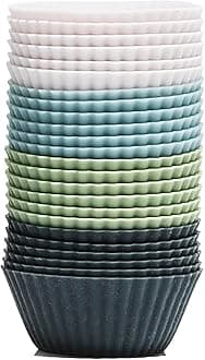 The Silicone Kitchen Reusable Mini Silicone Baking Cup, Non-Toxic, BPA Free, Dishwasher Safe, Mini, 24 Pack, White Blue Green