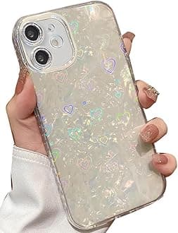 mobistyle Designed for iPhone 12 | Camera Lens Protection |Heart Pattern Print Design for Women Teen Girls Phone Back Cover Case (Heart White)
