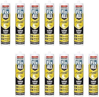 Pack of 12, Soudal Fix All Turbo Super-Fast Bonding High Tack SMX Sealant Strong Bond Adhesive Polymer Silicone