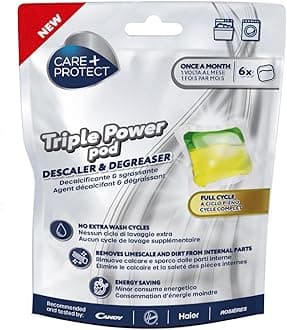 Triple Power Pod Descaler & Degreaser for Washing Machine/Dishwasher, Full Cycle Hygieniser, Cleaner, Limescale Remover, Energy Saving Solution, Pack of 6 Pods, 6 Months Protection