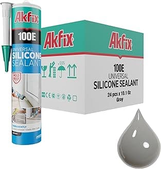 Akfix 100E RTV Grey Silicone Caulk (24x10.1 fl.oz.) - 100% Waterproof Silicone Sealant for Kitchen and Bathroom, Shower, Toilet, Sink, Window and Door, No Yellowing | Grey, 24 Pack