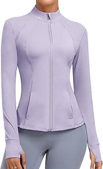 Women's Athletic Full Zip Lightweight Workout Jacket With Pockets Running Slim Fit Yoga Sportwear With Thumb Holes