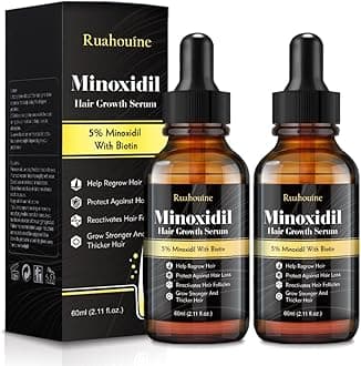 2-Pack 5% Minoxidil Hair Growth Serum, Hair Regrowth Treatment for Men and Women, Strengthens and Thickens Hair for Fuller, Longer Results, Beard and Facial Hair Enhancer