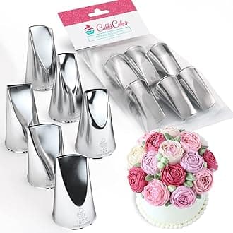 6pcs Large Flower Piping Nozzles Set (124, 120, 122, 124k, 125k, 126k) Icing Nozzles, Piping Tips for Decorating Cakes, Cupcakes - Compatible with Piping Bags - Made in Korea