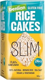 – Slim Brown Rice Cakes, Flax & Sunflower Flavor, 100g | Gluten-Free | High Fiber | Vegan-Friendly | No Artificial Additives