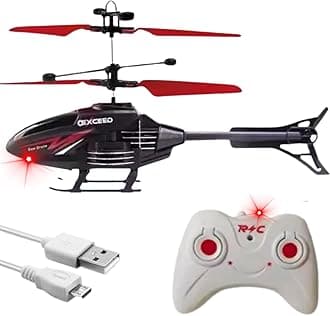 Outdoor and Indoor Flying Helicopter with Remote Control | Electronic Radio RC Remote Control Toy | Charging Helicopter with 3D Light & Safety Sensor for Kids - Pack of 1 (Black Red)