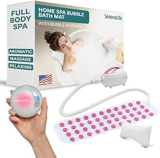 Heated Bubble Bath Mat - Portable Spa Massager with Waterproof Light, Customizable Bubble Intensity, Pillow & Remote for Ultimate Comfort (Pink)