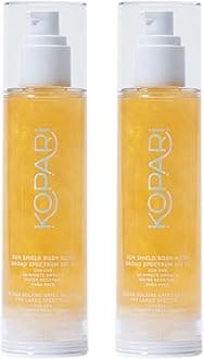 Kopari Sun Shield Body Glow, Broad Spectrum SPF 50, Lightweight Shimmering Gel Texture Absorbs Quickly, Non Sticky, Glowing Results, Gold 2 Pack