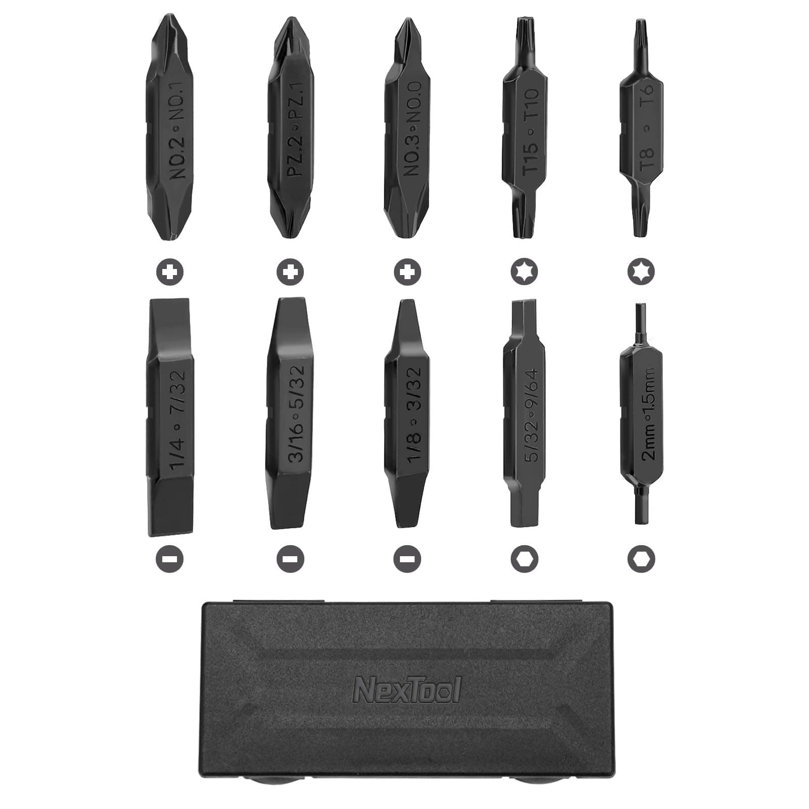 Bit Kit, 10 Double-Ended Screwdriver Bit Set for Multi-Tools, NexTool Pocket Tool E1 and Flagship Captain, Slot, Phillips, Hex and Torx Bits with Storage Case Perfect for Camping, on the Go