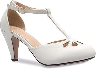 Women's Low Heels Mary Jane Pumps - Adorable Vintage Shoes- Unique Round Toe Design with an Adjustable T Strap