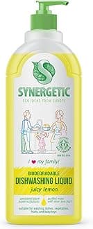 – SYNERGETIC Biodegradable Dishwashing Liquid Lemon 1000ml | Dishwashing Detergent | Plant-Based Dish Wash Liquid | Removes Grease & Odors | Gentle on Hands, Fully Rinses