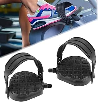 2 PCS Bike Pedals with Straps Exercise Bicycle Pedals and Straps Fixie Set Replacement Bike Pedals with Adjustable Pedal Straps for Exercise Bikes Spinning Stationary Bikes (1/2",Black)