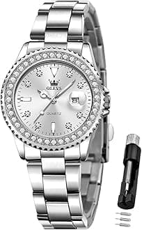 Ladies Watch Diamond Dress Quartz Analog Female Watches Stainless Steel Two Tone Waterproof Luminous Day Date for Womens Wrist Watch Gift