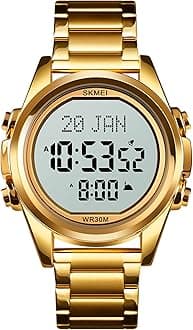 HingersDigital Watch for Prayer Qibla Compass Hijri Calendar Bookmark City Selection Function Date Week Alarm Backlight 3ATM Men Azan Watches Wristband Men's Gifts