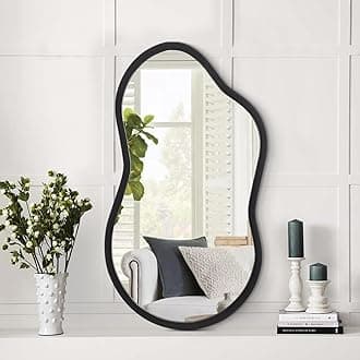 AAZZKANG Irregular Small Mirror with Wooden Frame Asymmetrical Decorative Black Wall Mirrors for Bedroom Dressing Room Living Room Bathroom Entryway
