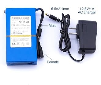 DC12V 9800mAh Rechargeable Protable Li-ion Lithium Battery Pack DC1298A 2A (24W) for Led Light Strip,Alarm Systems,Camera and More(Blue)