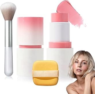Cream Blush Stick with Brush and Makeup Sponge,Waterproof Multi Cream Makeup Stick,Lightweight,Long-lasting,2 in 1 Multi Blush for Cheeks & Lip Tint & Eyeshadow F