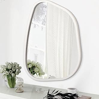 Asymmetrical Mirror Small 16"x12" Irregular Wall Mirror Modern Wood Frame Unique Shape Wall Mounted Vanity Artistic Mirror Decorative for Living Room Bedroom Bathroom Entryway Hallway