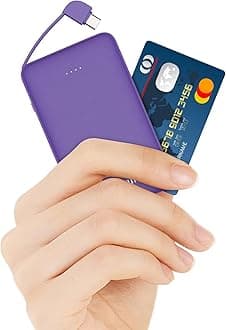 Slim Portable Charger with Built in USB C Cable,20W Fast Charging Power Bank,Small Mini Lightweight Phone Battery Pack 6000mAh,Ultra Thin Travel Essentials for iPhone 16 15 Series,Samsung,Android