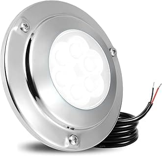 Goldlife 6,000LM Marine Underwater LED Light for Boat, B4-4 White, 4.3" 60W DC10-30V 6LED Dimmable Color-Changing IP68 Submersible Boat Yacht Transom Pontoon Sailboat Light Surface Mount 316 Stainless