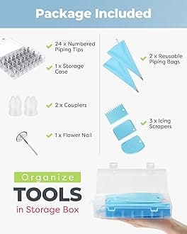 Kootek KC028 32-Piece Cake Decorating Tips Kits Stainless Steel Baking Supplies, Plastic, Silver