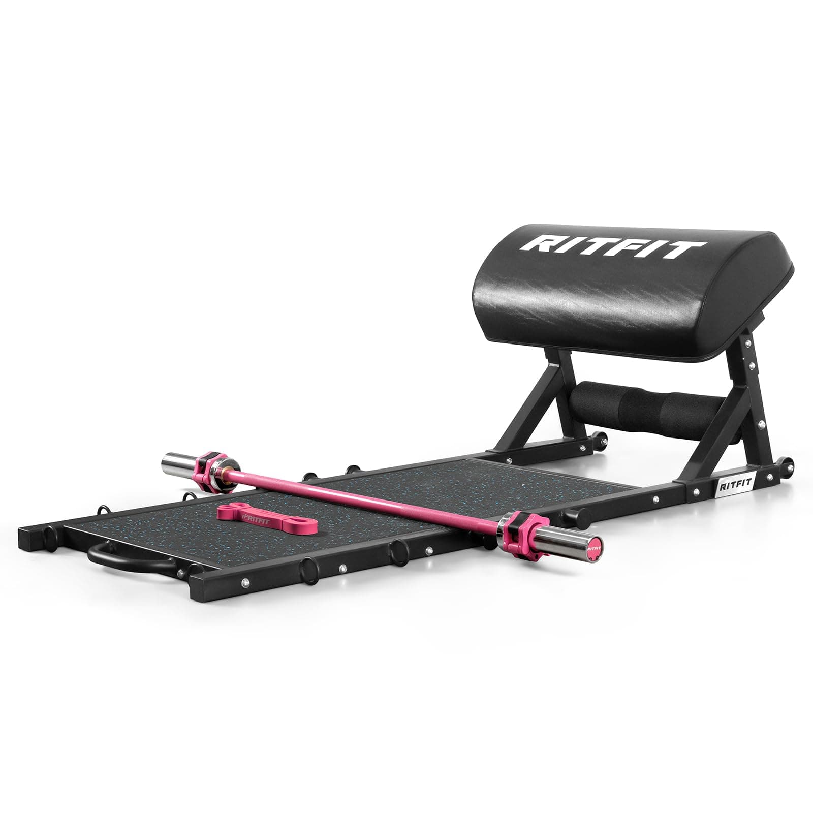 RitFit Multi-Function Hip Thrust Machine Bench Platform HTM-800, 800lbs Capacity Booty Workout Equipment with Thick Back Pad, Barbell Hip Thrust Cover and Band Pegs, for Glute Training Home Gym